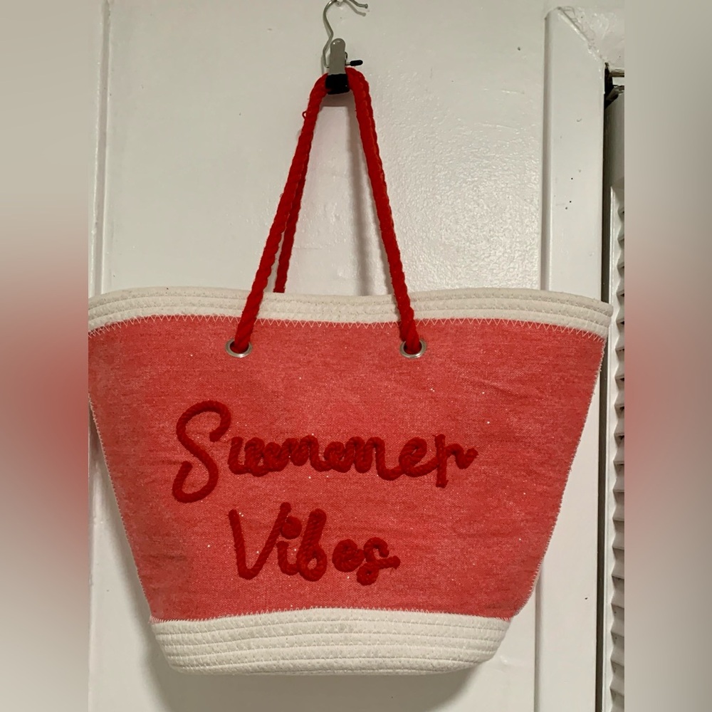 Summer Vibes Red and White Tote Bag